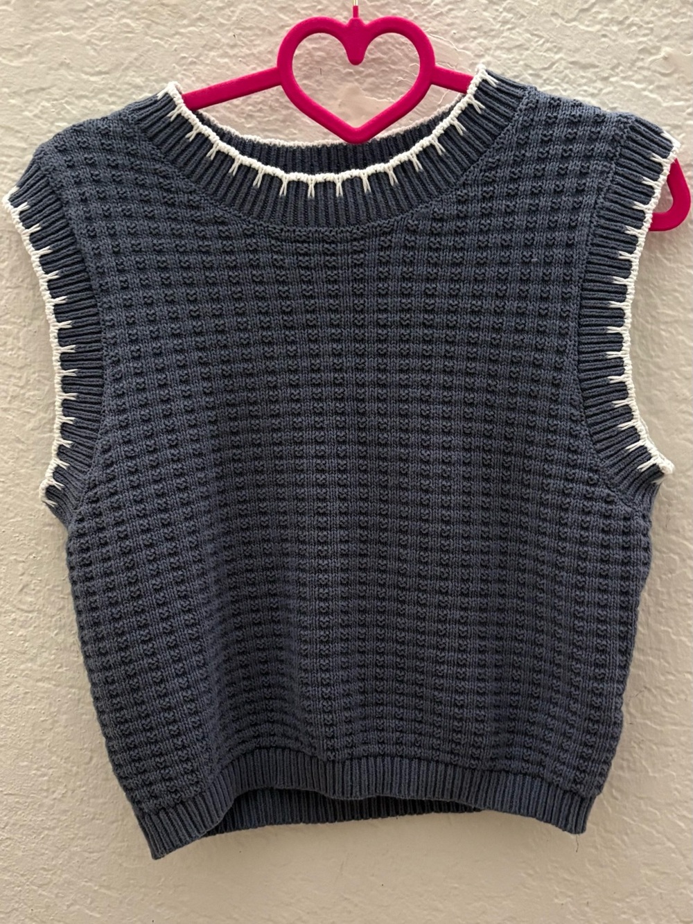 Jessica Simpson Navy Waffle Knit Sleeveless Sweater Vest with White Trim